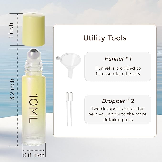 SESENSE Essential Oil Roller Bottles, 10ml Thick Glass Perfume Roller Bottles with Funnel Opener and Dropper (Multicolor, 12 Pack)