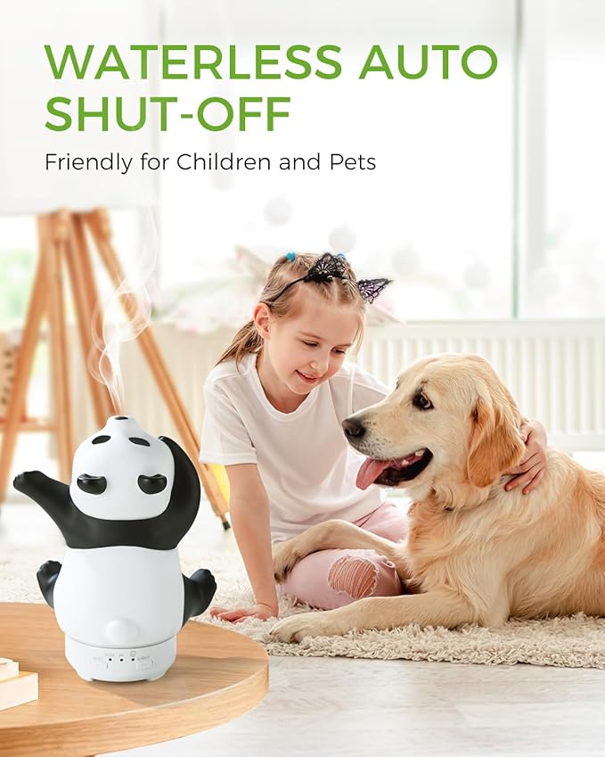 Panda Essential Oil Diffuser - Cute Rotatable Diffuser for Home with 7-Color Light, Aromatherapy Diffuser for Bedroom and Office