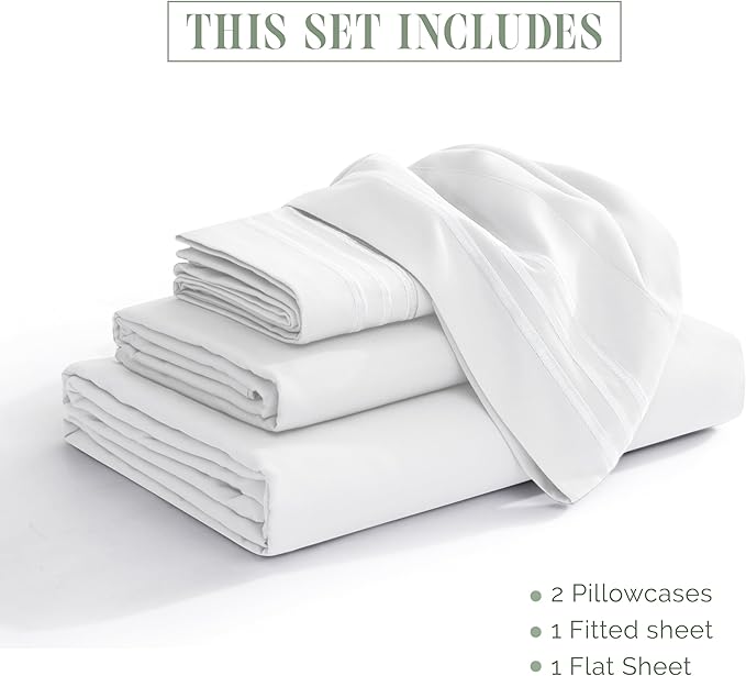 Elegant Comfort Luxury 1500 Premium Hotel Quality Microfiber 4-Piece Sheet Set - Soft, All Around Elastic 18-24 Inches Deep Fitted Sheet - Extra Deep Pocket Sheets, King, White