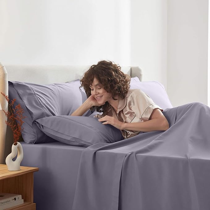 Nestl Extra Deep Twin XL Sheet Set - 4 Piece Breathable & Cooling Sheets - Hotel Luxury Bedding Set w/18-24 Inch Deep Pockets - Easy & Secure Fit - Super Soft, Wrinkle Free & Comfy - Grayish Purple