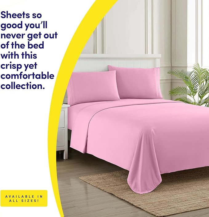 1500 Supreme Collection Twin XL Sheet Sets Pink - 3 Piece Bed Sheets and Pillowcase Set for Twin XL Mattress - Extra Soft, Elastic Corner Straps, Deep Pocket Sheets, Twin XL Pink