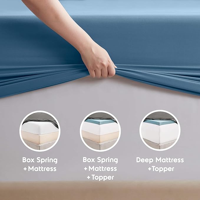 Nestl Extra Deep Twin Sheet Set - 4 Piece Breathable & Cooling Sheets - Hotel Luxury Bedding Set w/18-24 Inch Deep Pockets - Easy & Secure Fit - Super Soft, Wrinkle Free & Comfy - Blue Heaven