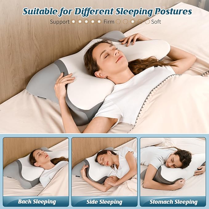 Cervical Pillow for Neck Pain Relief, Contour Memory Foam Pillows for Sleeping, Ergonomic Pillow Adjustable Orthopedic Cooling Pillow Bed Pillow for Side, Back & Stomach Sleepers