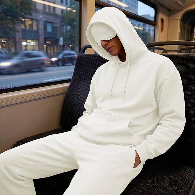 Ainangua Mens Oversized Pullover Essentials Hoodie with Eye Mask Built In Comfor Airplane Mode Travel Sleep Wearable Blanket