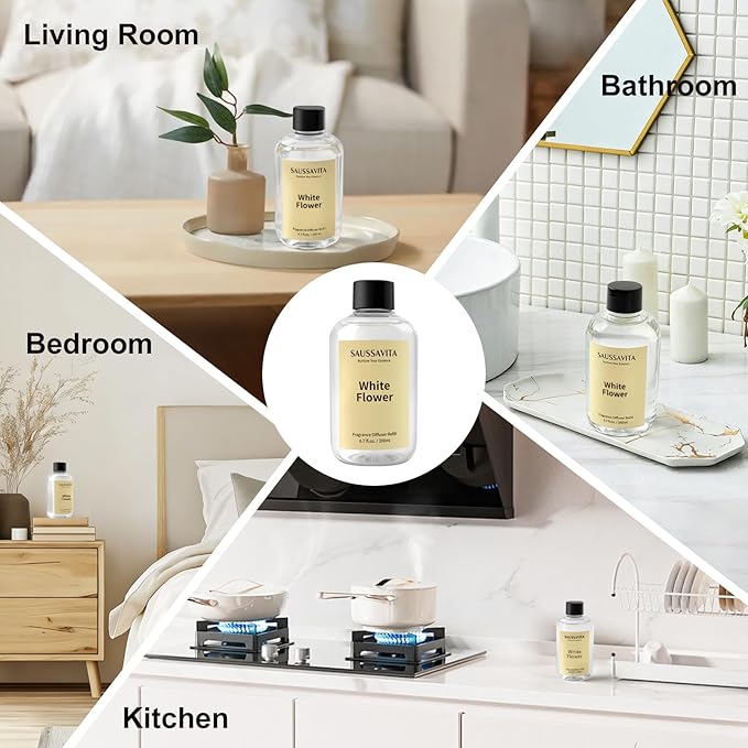 Reed Diffuser Refill White Flower Scent – Reed Diffuser Set 6.8 fl oz Refill for Bedroom, Bathroom, Lliving Room