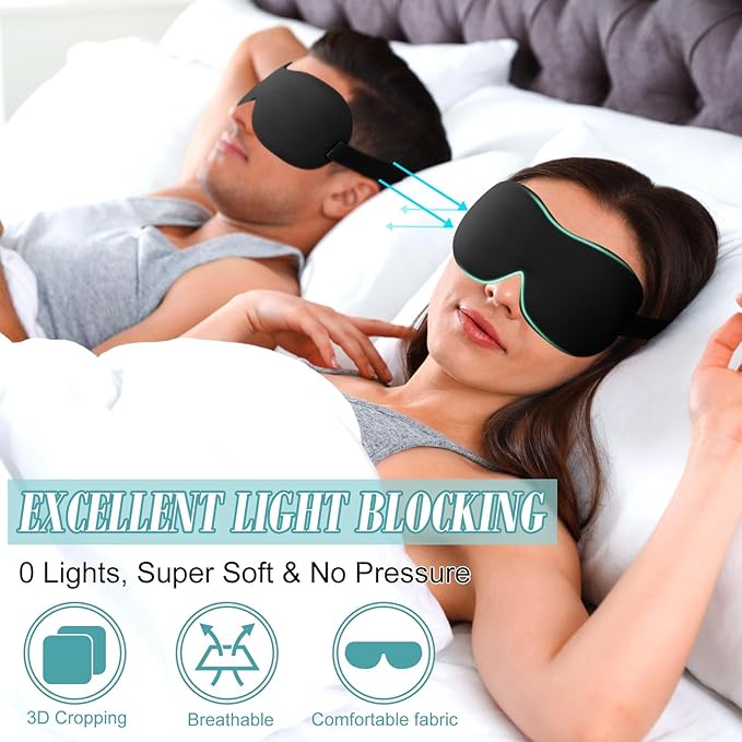 Bencailor 8 Pcs Sleep Mask for Side Sleeper 3D Eye Masks for Sleeping Blackout Eye Cover Shade Night Blindfold with Adjustable Strap for Women Men Sleeping Game Gifts(Large,Black)