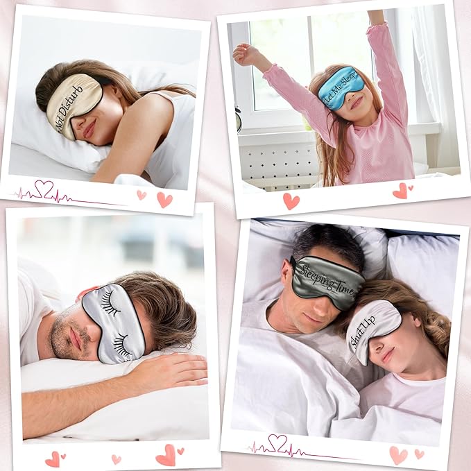 8 Pieces Funny Sleep Mask Silk Eye Mask with Adjustable Strap Soft Cute Blackout Blindfold Eye Cover for Women Men Full Night's Sleep, Travel, Nap, Meditation(Elegant Colors)