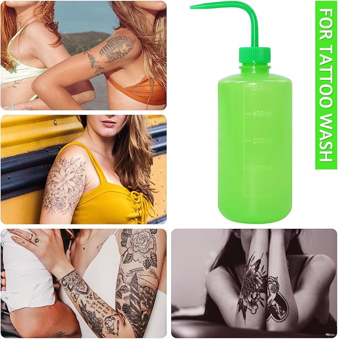 4 Packs Tattoo Wash Bottle Water Squirt Squeeze Diffuser Bottles (Green, 500ml)