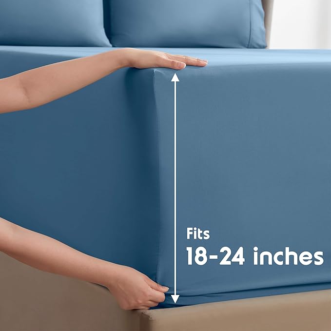 Nestl Extra Deep King Sheet Set - 6 Piece Breathable & Cooling Sheets - Hotel Luxury Bedding Set w/18-24 Inch Deep Pockets - Easy & Secure Fit - Super Soft, Wrinkle Free & Comfy - Blue Heaven