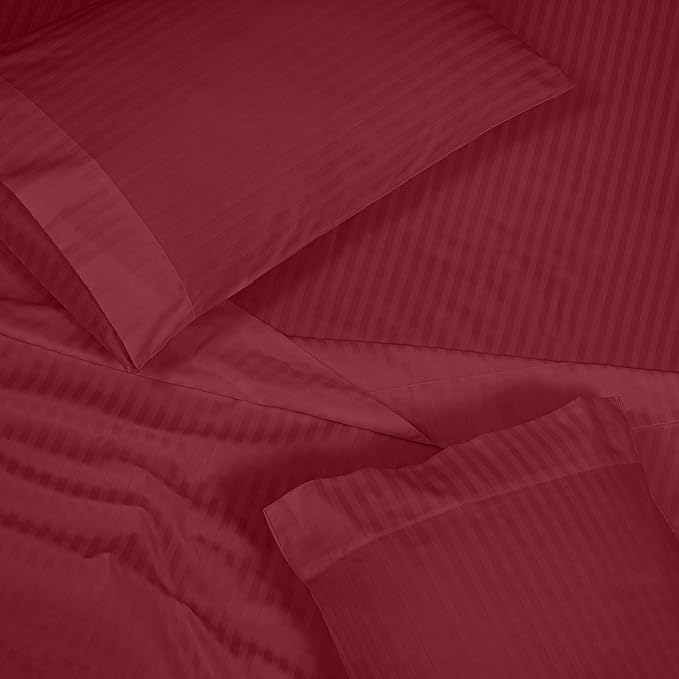 ROYALE LINENS 300 Thread Count 100% Long Staple Combed Cotton Sheet Set - 4 Piece King Bed Sheets - 1 Fitted, 1 Flat & 2 Pillow Cases - Soft Cool & Crisp Sheet Set (King, Stripe Burgundy)
