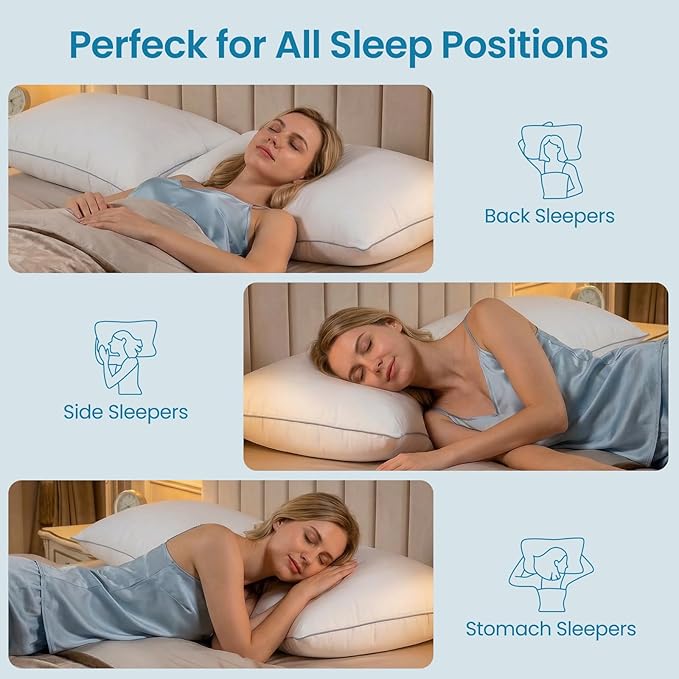 Adjustable Bed Pillows for Sleeping - Pillows Standard Size Set of 2, Soft & Fluffy Down Alternative Fill, Zippered Hotel Quality Pillows with Gray Piping, 110GSM Premium Cover, CertiPUR-US