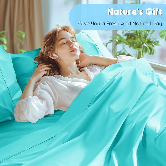 SONORO KATE 100% Egyptian Cotton Sheets Set - 1000 High Thread Count, Luxury 5-Star Hotel Sateen Bed Sheets, Soft, Breathable Long Staple Sheets, Fit up to 16" - 4 PC (Seafoam,King)