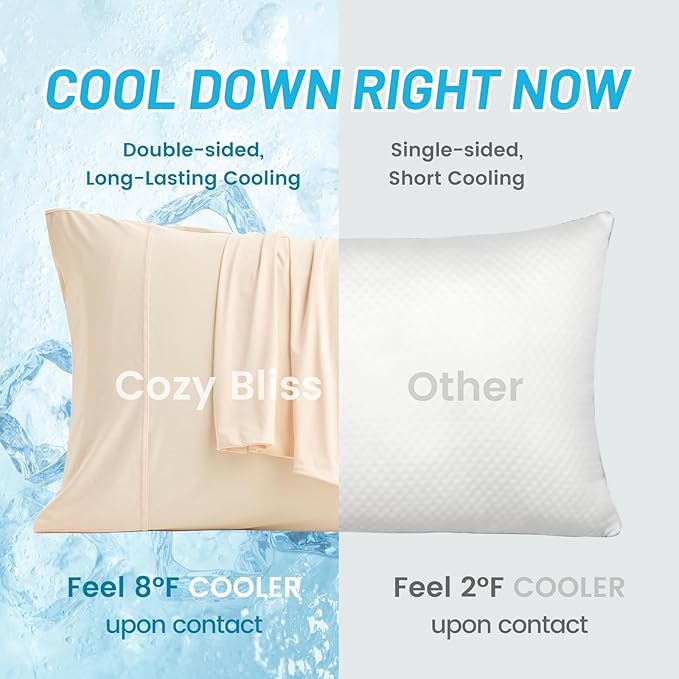 Cozy Bliss Cooling Pillow Cases for Hot Sleepers, Q-Max>0.45, Standard Size Set of 2, Soft & Silky Pillow Covers with Envelope Closure,Gift, Yellow, 20x26 Inches