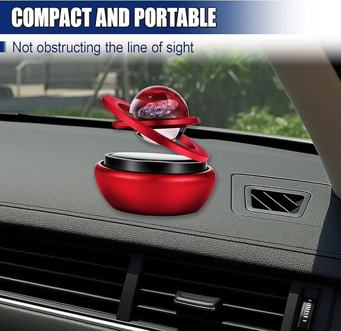 Solar Energy Car Dashboard Spinner, Rotatable Decoration Diffuser with Crystal Ball, Automatic Rotate Automotive Interior Decoration Accessory for Cars Home Office (Red)