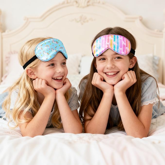 OlyPegic 2 Pcs Kids Sleep Mask Girls Silk Eye Mask Sleeping with Adjustable Strap Soft Lightweight Kids Eye Cover Mask Blindfold Shade Light Blocking Travel and Home Use Girls Teens Mermaid