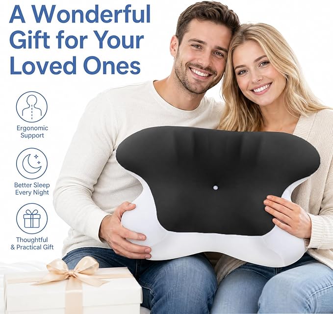 Butterfly Cervical Memory Foam Pillow, Dual-Height Design (11cm/13cm) with Skin-Friendly Breathable Fabric, Ergonomic Neck Support for Sleep Relief, Black & White