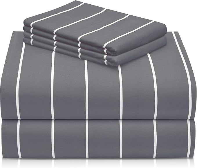 LuxClub 4 PC Cal King Size Sheet Set Bed Sheets, Breathable Luxury, Deep Pockets 18" Wrinkle Free Cooling Machine Washable Hotel Bedding (Striped Light Blue)