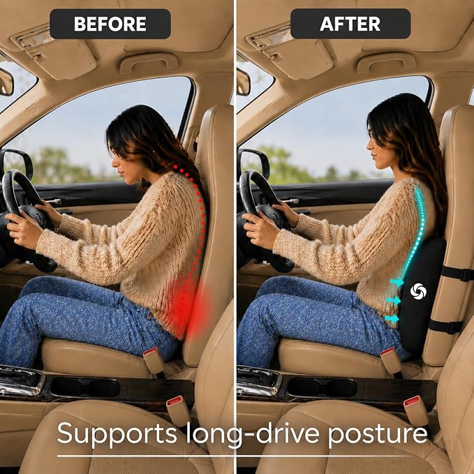 Samsonite Lumbar Support Pillow for Office Chair, Lower Back Support for Car, Back Pillow Desk Chair Cushion with Memory Foam, Improved Posture Backrest