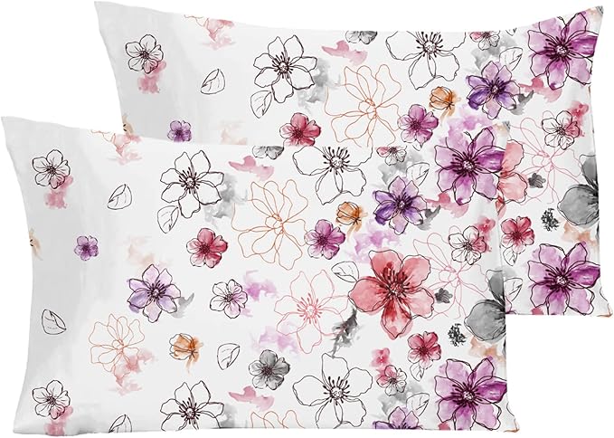 YIYEA Pillow Cases Queen Size Set of 2, Ultra Soft Double Brushed Microfiber Pillowcases Queen, Floral Bed Pillow Covers, Fade Resistant, Easy Slip-On (20"x30")