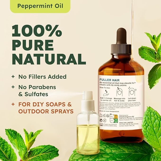 100% Pure Peppermint Oil - 4 Fl Oz Peppermint Essential Oil for Hair, Skin, Diffuser, Aromatherapy & DIY Soap Making Scent