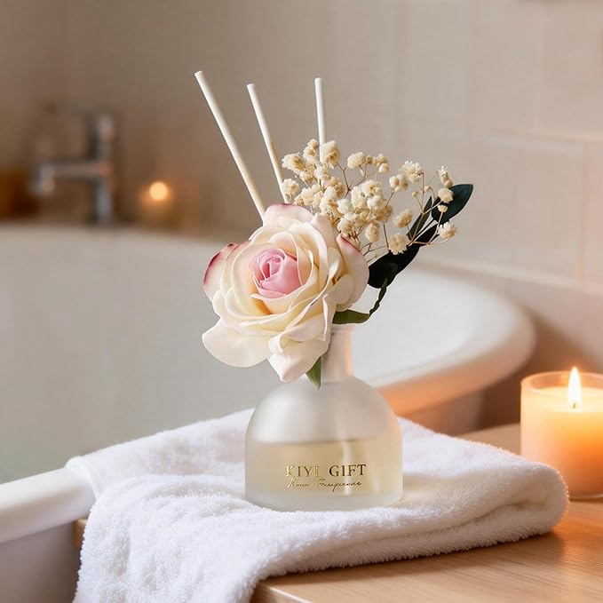 Reed Diffuser Set,4.06 oz Scented Diffuser with 6 Sticks,Home Fragrance,Reed Diffuser for Bathroom Shelf Decor (Crisp Linen)