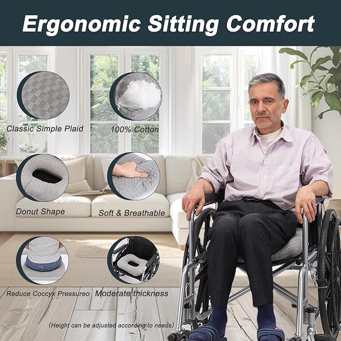 Anti-Slip Wheelchair Cushions, Bed Sore Cushions for Butt, Ergonomic Innovations Orthopedic Donut Pillow, Medical Seat Cushion for Sciatica, Back, Coccyx, Pressure Sore (Gray)