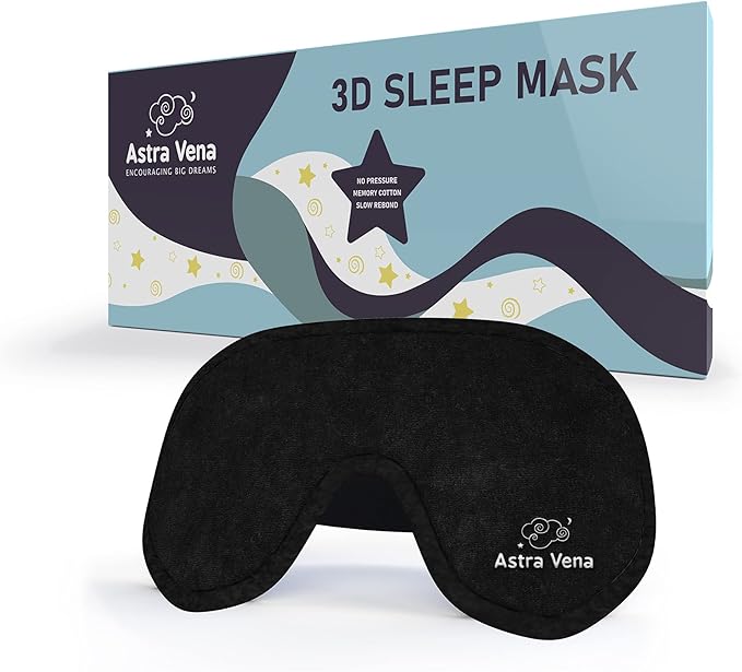 3D Sleep Mask for Kids, Light Block Sleeping Blindfold Memory Foam Contoured Eye Mask for Sleep, Adjustable Strap Eye Cover and Travel Sleep Mask for Boys Girls, Black