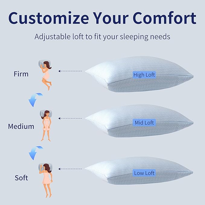 DOWNCOOL Cooling Body Pillow Set of 1, Adjustable Shredded Memory Foam Pillows for Sleeping, Soft Cool Bed Pillows for Hot Sleepers, Firm Long Pillow for Side Back Stomach Sleepers, 20"X54"