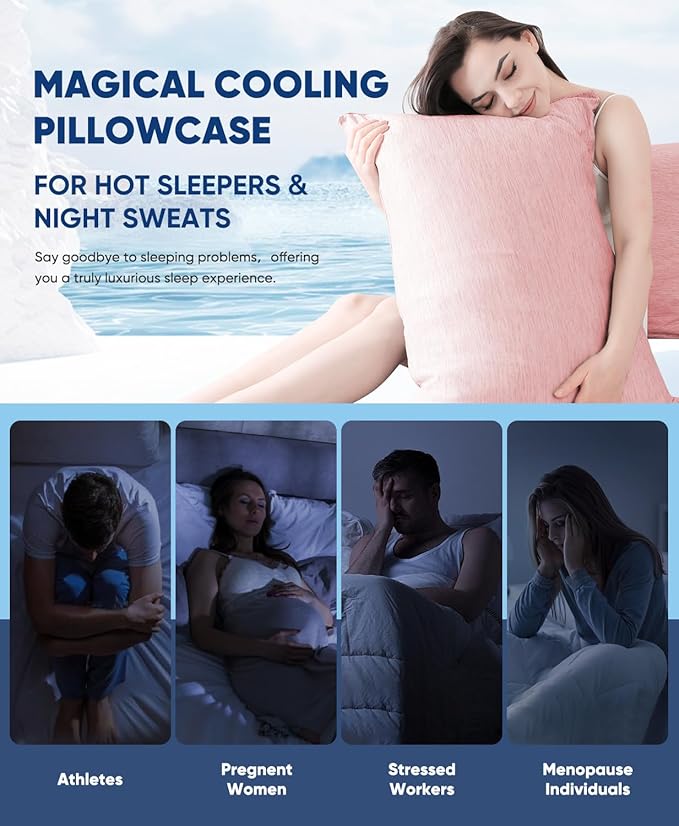 LUXEAR 2 Pack Cooling Pillow Cases for Hot Sleepers, Arc-Chill Q-Max > 0.5, Hair & Skin Friendly, Double-Sided, Machine Washable, Hidden Zipper, Gift for Women & Men, 20x26, Pink