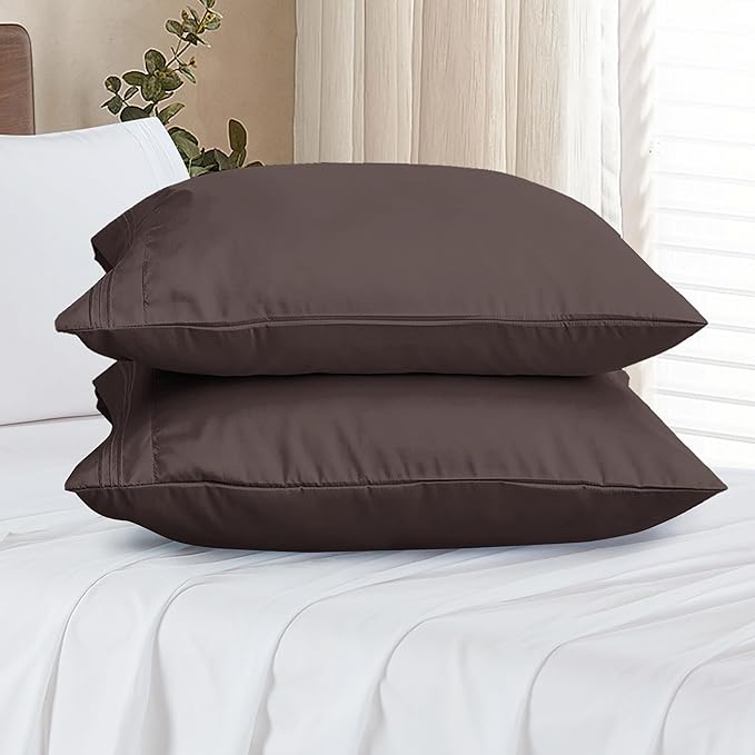 Elegant Comfort Premium Hotel Quality 2-Piece Pillowcase Set, Luxury & Softest 1500 Thread Count Egyptian Quality Bedding Pillowcases, Wrinkle and Fade Resistant,Chocolate Brown