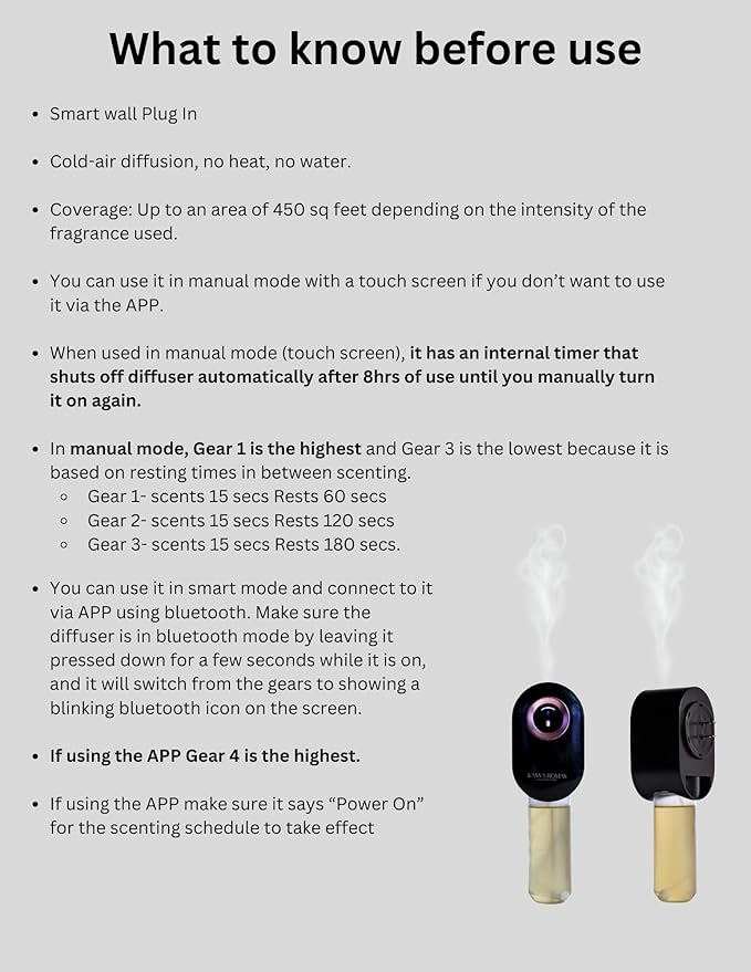 S910 Smart Scent Diffuser - Modern Design, Shiny Acrylic Material, LED Light, Cold Air Diffusion, Bluetooth App Controlled, Touch Screen (Black with Rose Gold Ring)