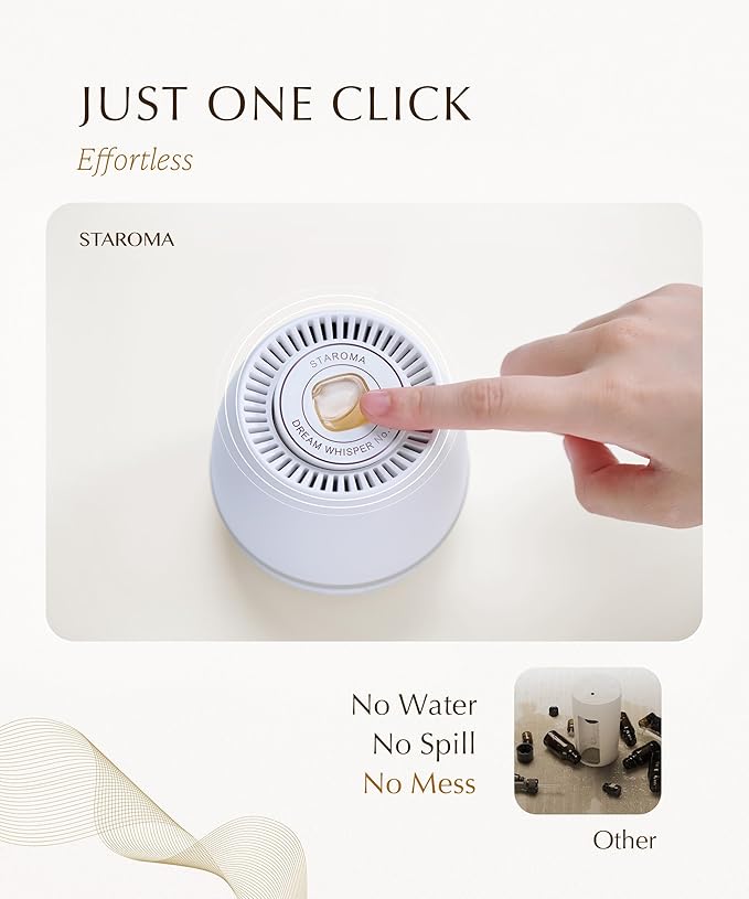 Waterless Essential Oil Diffuser (Relaxation Set) - Calm, Cozy & Dream Whisper (Gentle Scent) - Quiet, Adjustable Scent & Nightlight, Cordless, Rechargeable Battery (200 sqft Small Room)