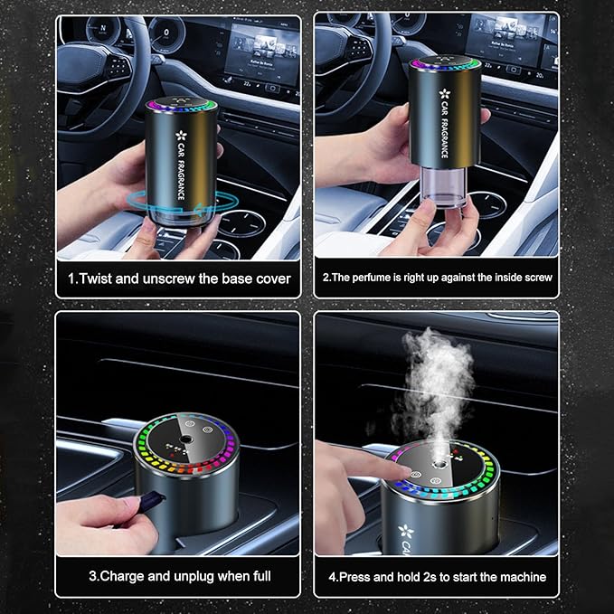 Worparsen Mist Ultrasonic Humidifier Car Fragrance Diffuser Sure Here's A Product Title for Listing Air Freshener with Colorful Light Rechargeable Auto Gardenia