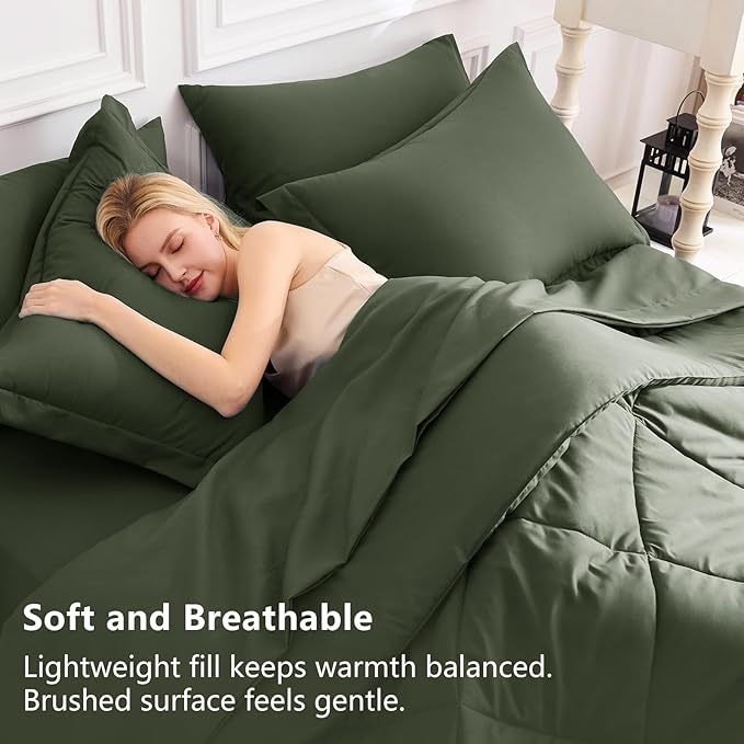 CozyLux Full Size Comforter Sets Dark Green - 7 Pieces Bed in a Bag Full, Luxury Soft Bed Set for All Seasons, Bedding Set with Down Alternative Comforter, Sheets, Pillowcases & Shams