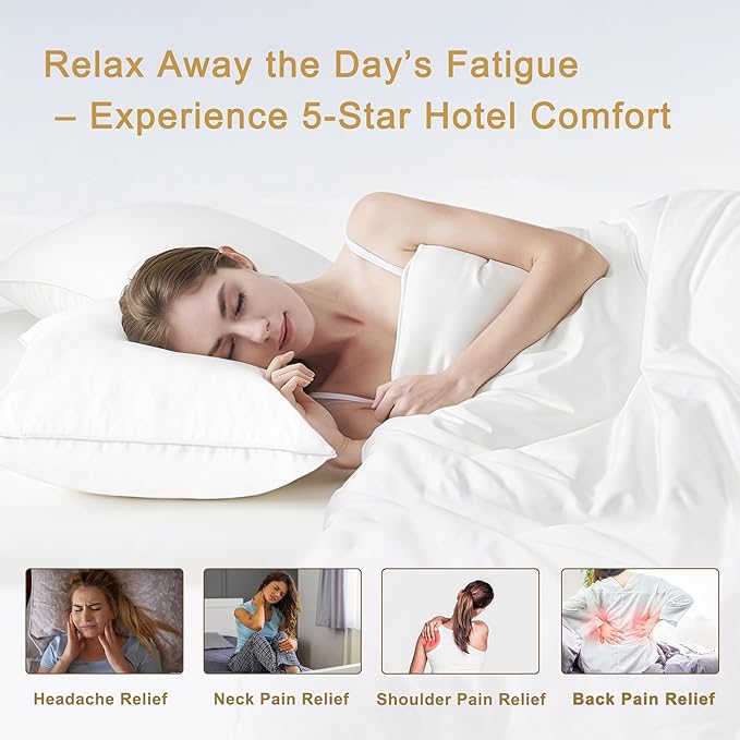 Down Pillows Queen Size Set of 2 – 750 Fill Power Hotel Quality Bed Pillows for Sleeping, Medium Firm for Side Back Stomach Sleepers, Breathable Downproof Cover, OEKO-TEX Certified(20” x 28”)