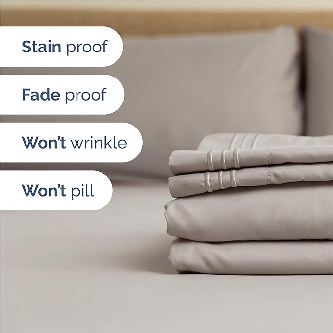 Split King Size 5 Piece Sheet Set - Comfy Breathable & Cooling Sheets - Hotel Luxury Bed Sheets for Women & Men - Deep Pockets, Easy-Fit, Soft & Wrinkle Free Sheets - Light Grey Oeko-Tex Bed Sheet Set