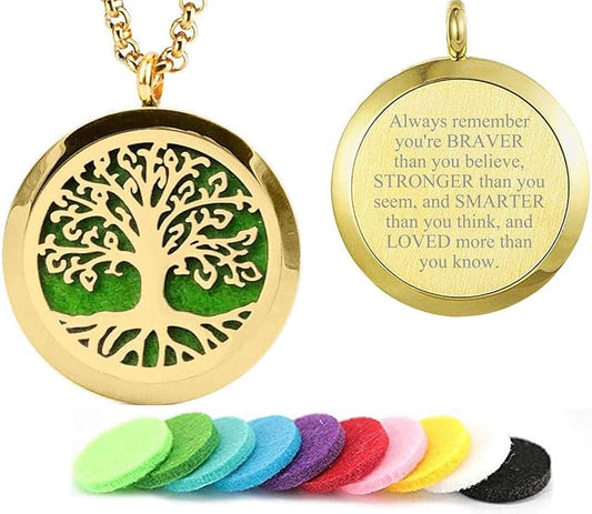 Aromatherapy Essential Oil Diffuser Necklace 316L Stainless Steel Locket Pendant with 24 Inch Chain
