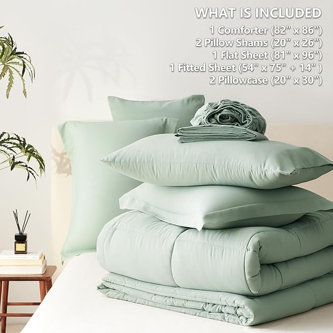 CozyLux Full Size Comforter Sets Sage Green - 7 Pieces Bed in a Bag Full, Oeko-Tex Certified Bed Set, All Season Soft Bedding Set with Down Alternative Comforter, Sheets, Pillowcases & Pillow Shams