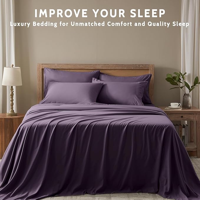 Cal King Size Sheets Set - 6 Piece Luxuriously Soft & Cooling Sheets Cal King Size - Ultra Soft 16" Deep Pocket Cal King Sheet Set - Fitted Sheet & Pillowcase Sets (Cal King Purple)