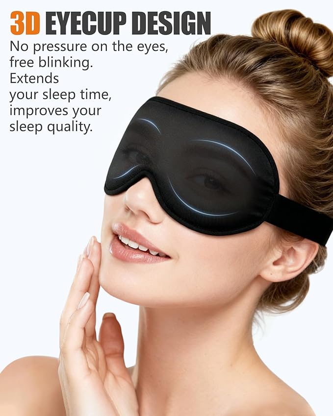 Sleep Mask for Side Sleeper Men Women, 100% Blackout Sleep Mask, Zero Eye Pressure 3D Sleeping Mask, Ergonomic Design and Breathable, Suitable for Travel Yoga, Black