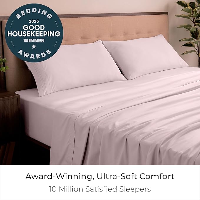 Mellanni California King Sheets Set - 4 PC Iconic Collection Bedding - Hotel Luxury, Extra Soft, Cooling Bed Sheets - Wrinkle, Fade, Stain Resistant (Cal King, Blush Pink)