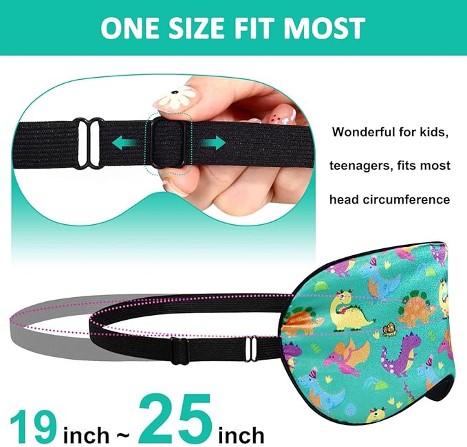 2 Pcs Sleep Mask,Cute Dinosaur World Blackout Sleeping Mask for Kids Teen,Funny Eye Mask with Adjustable Strap for Home Party Children's Travel Soft Eye Cover Blindfold (Black+Green)