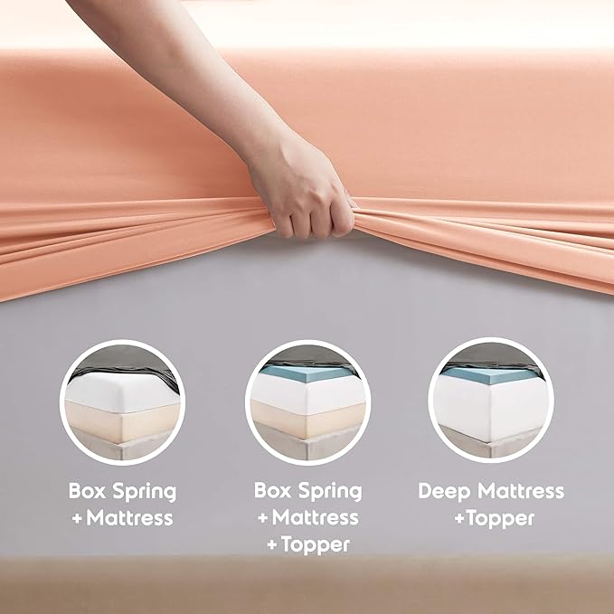 Nestl Extra Deep Twin Sheet Set - 4 Piece Breathable & Cooling Sheets - Hotel Luxury Bedding Set w/18-24 Inch Deep Pockets - Easy & Secure Fit - Super Soft, Wrinkle Free & Comfy - Peach Beige