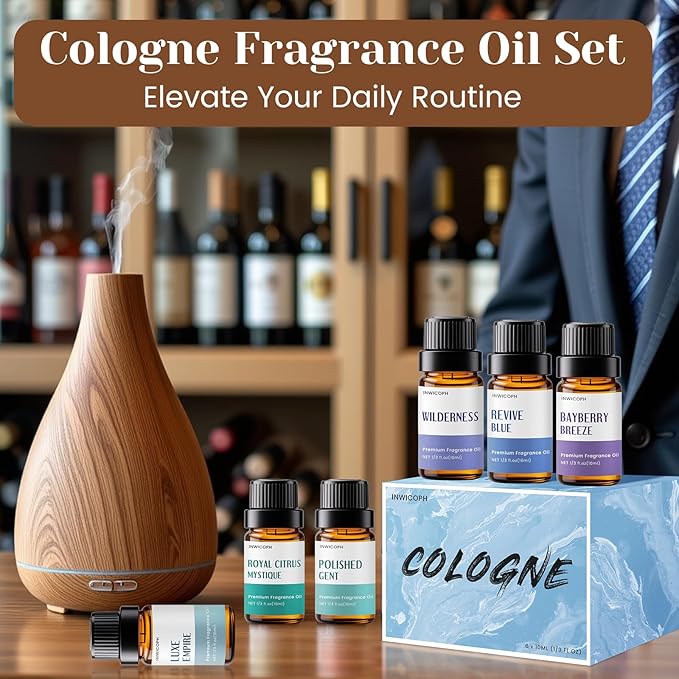 Fragrance Oil, Cologne Oils for Men, Aromatherapy Essential Oils Set for Candle & Soap Making (6x10ML) - Luxe Empire, Polished Gent, Bayberry Breeze Aromatherapy Oils for Men