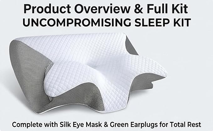 Memory Foam Neck Pillow, Contoured Support Pillows for Side Back Stomach Sleepers, Neck Support Pillows for Sleeping, Neck Elevation Design (Black)
