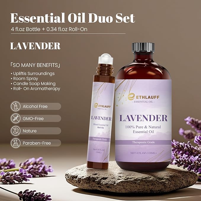 Lavender Essential Oil 4.33 Fl Oz, 100% Natural Lavender Oil Premium Grade for Diffusers, Skin Care, Massage, Humidifiers, DIY Candles, Soap Making, Relaxation, Sleep