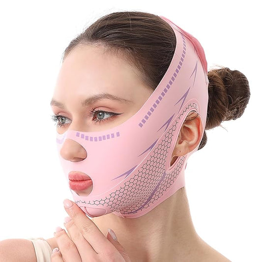 Anti-Snoring Sleep Mask with Aromatherapy, Face Firming & Snoring Solution, Relaxing Chin Strap for Anxiety Relief, Improved Sleep & Jawline Contouring for Adults（pink）