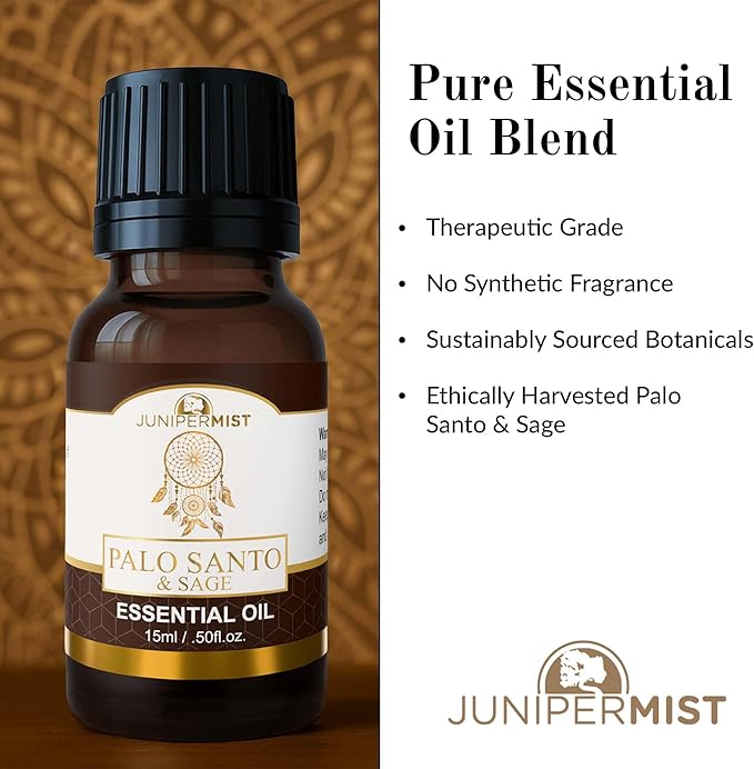 Palo Santo & Sage Smudge Essential Oil – White Sage & Palo Santo Blend for Cleansing, Grounding & Protection – Highly Concentrated Smokeless Energy Clearing for Diffusers, Rituals & Meditation (15ml)