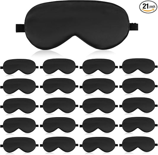 21 Pcs Adjustable Silk Eye Masks for Sleeping, Black Blindfold with Slide Buckle for Travel, Night Rest, Men & Women, Comfortable Light Blocking Sleep Accessories (8.07 x 3.74 in)