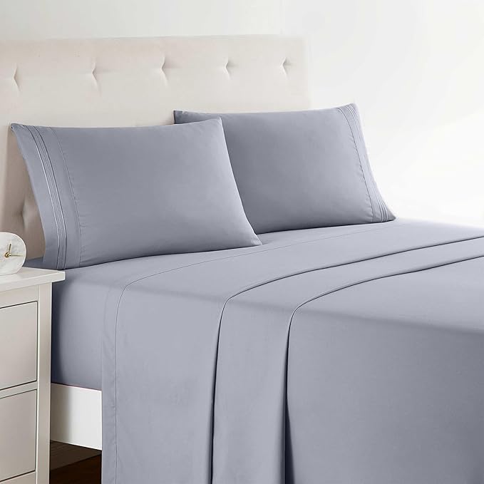 Clara Clark Twin Sheets Set, Deep Pocket Bed Sheets for Twin Size Bed - 3 Piece Sheets, Luxury Soft Bedding Sheets & Pillowcases, Gray Lavender